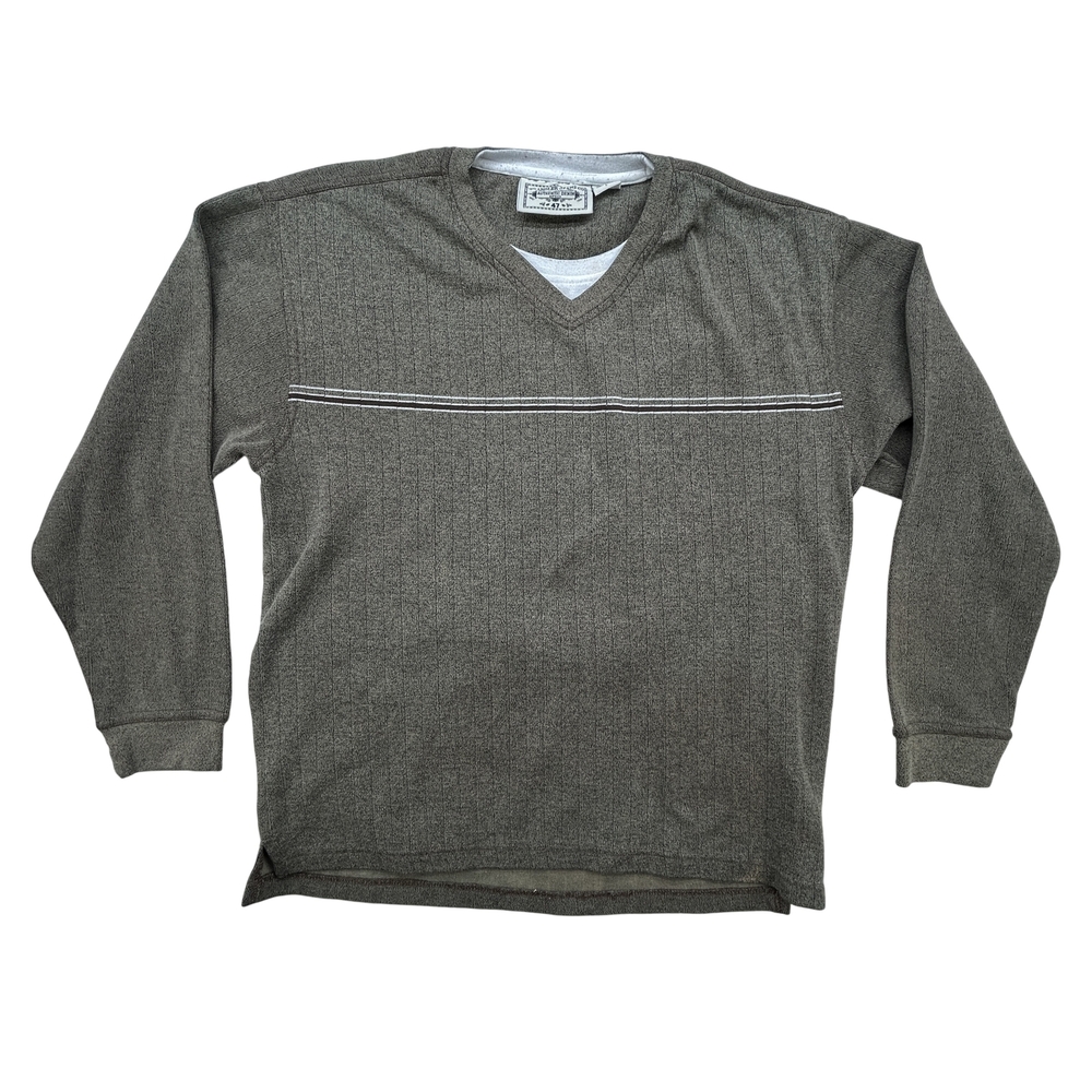 Wrangler Jeans Co Sweater Mens Large V Neck Pullover Brown Crew Long Sleeve 47